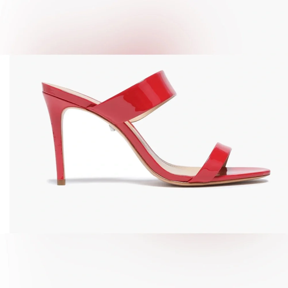 SCHUTZ Red Patent Leather Double Strap Stiletto Sandals